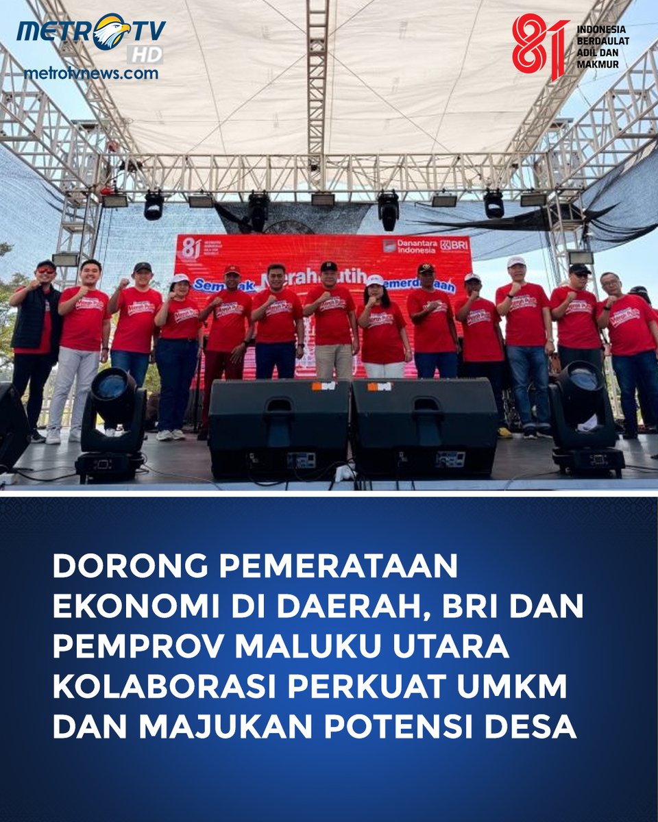 Metro_TV's tweet photo. PT Bank Rakyat Indonesia (Persero) Tbk atau BRI kembali memaknai momentum HUT ke-81 Kemerdekaan Republik Indonesia melalui kegiatan yang memberikan ruang bagi UMKM dan masyarakat untuk tumbuh bersama. Berkolaborasi dengan Pemerintah Provinsi Maluku Utara, BRI menggelar Semarak Merah Putih Kemerdekaan pada Sabtu, 22 Agustus 2026 yang menghadirkan bazar UMKM, aktivitas sosial, serta berbagai kegiatan masyarakat di Sofifi.

Baca selengkapnya di: https://t.co/hFXrRL2sWe