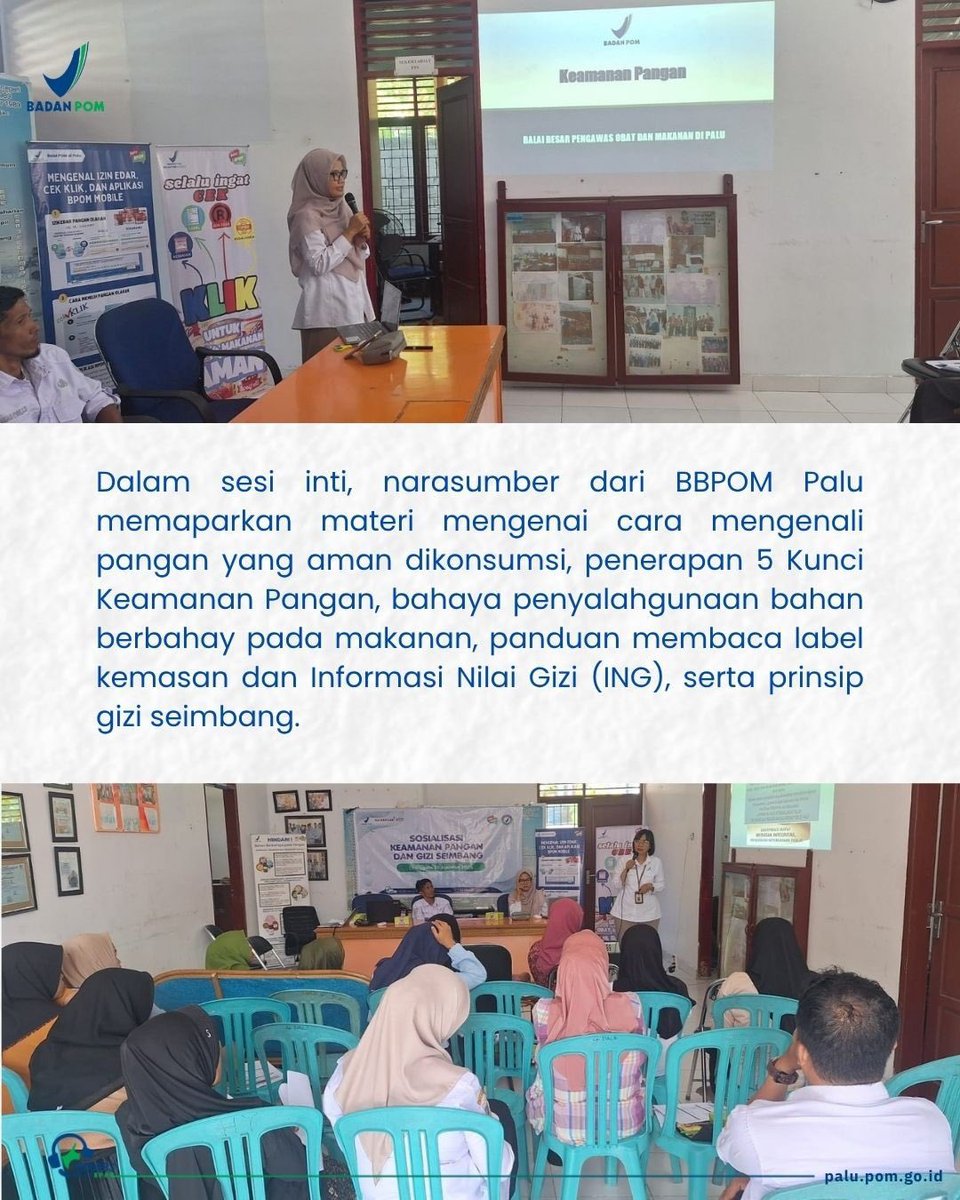 bpompalu's tweet photo. BBPOM di Palu menggelar Sosialisasi Keamanan Pangan dan Gizi Seimbang di Kelurahan Gunung Bale, Donggala.

Kader kesehatan dibekali edukasi agar dapat menjadi perpanjangan tangan dalam mengedukasi masyarakat tentang pentingnya memilih pangan yang aman, bermutu, dan bergizi. https://t.co/OSu7TFRr7Q