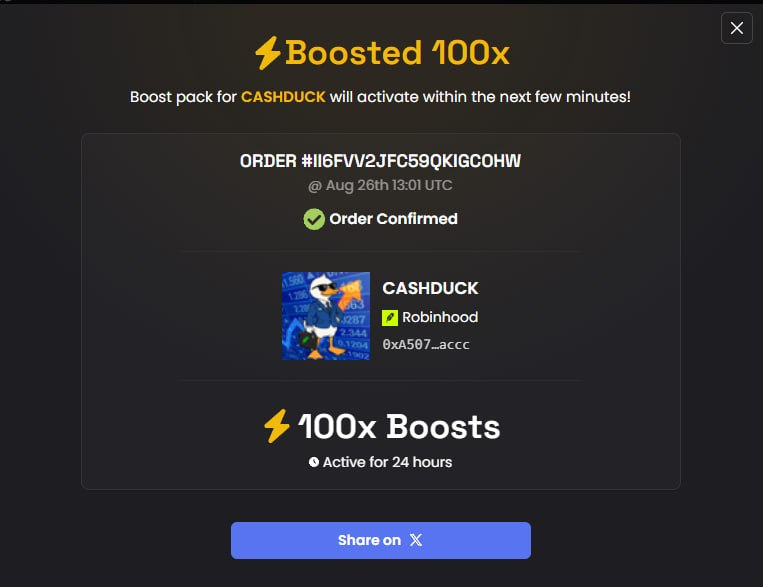 CASHDUCK's tweet photo. CASHDUCK Just Paid 100x Dexscreener Boost! https://t.co/pPQfnZoJ63