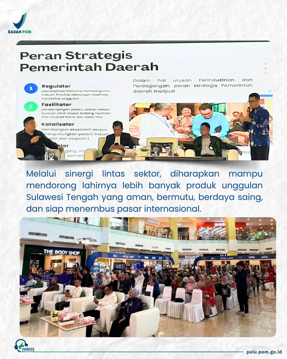 bpompalu's tweet photo. 🌏 BBPOM di Palu hadir dalam Seminar Ekspor pada rangkaian Posalia Sulteng Digifest 2026, 13 Agustus 2026.

🤝 Bersinergi mendorong produk unggulan Sulawesi Tengah yang aman, bermutu, berdaya saing, dan siap menembus pasar global! https://t.co/Wx5Ac6lBtf
