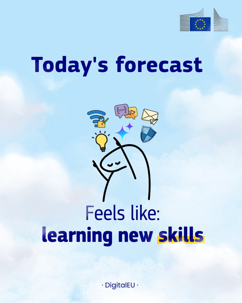 DigitalEU's tweet photo. Today's forecast: a growing chance of new digital skills.

New fields like AI, robotics and quantum technology are creating demand for advanced digital skills.
The EU's goal? 80% of adults to have basic digital skills by 2030.

Explore what's available: 🔗 https://t.co/dy67pAH7JA https://t.co/Yrc2EVYnxg