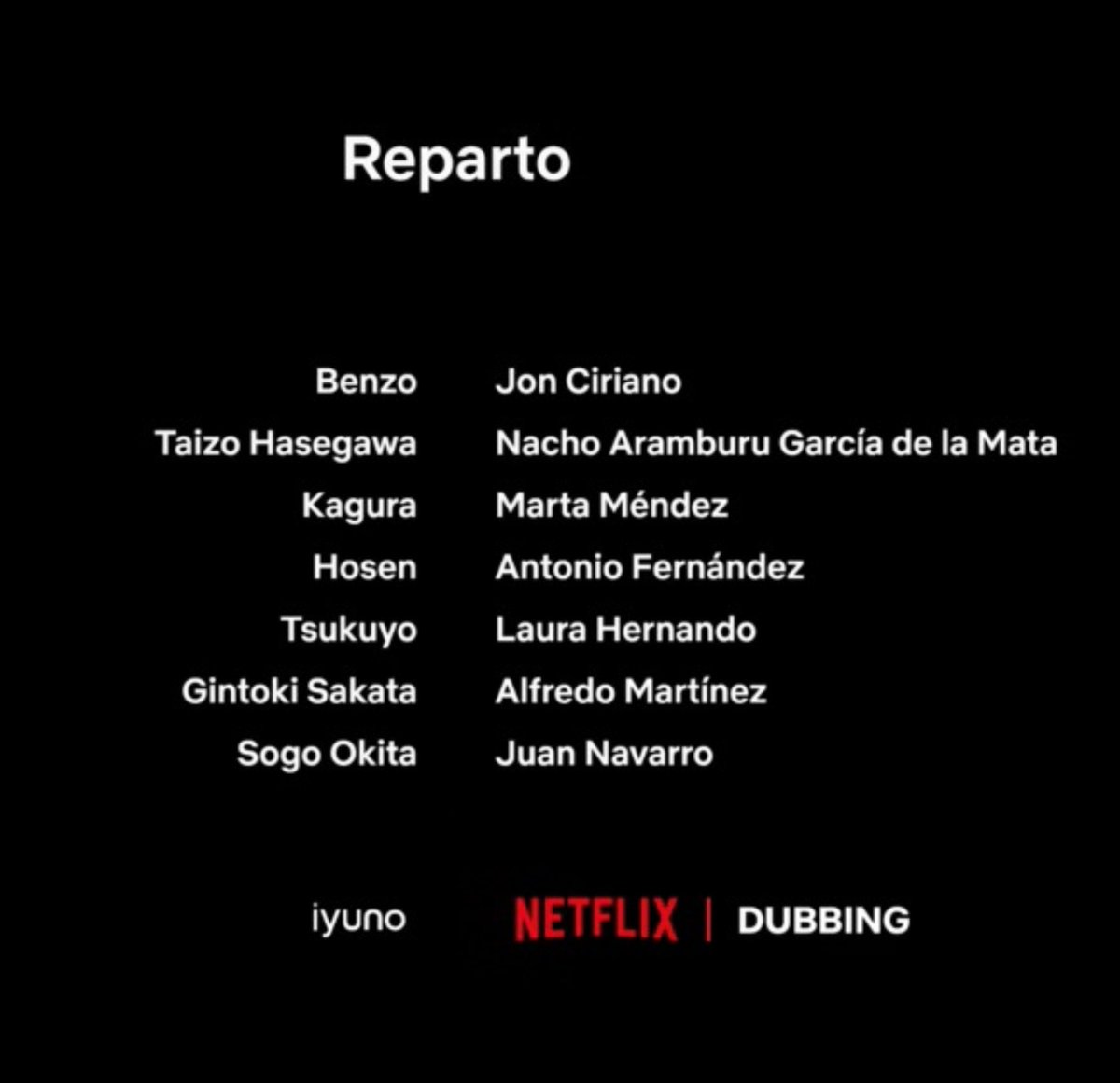 Zenikubag's tweet photo. Reparto del doblaje castellano de "Gintama la película (2026): Yoshiwara en llamas" que llegará mañana a Netflix España https://t.co/mw1fPkfqJf