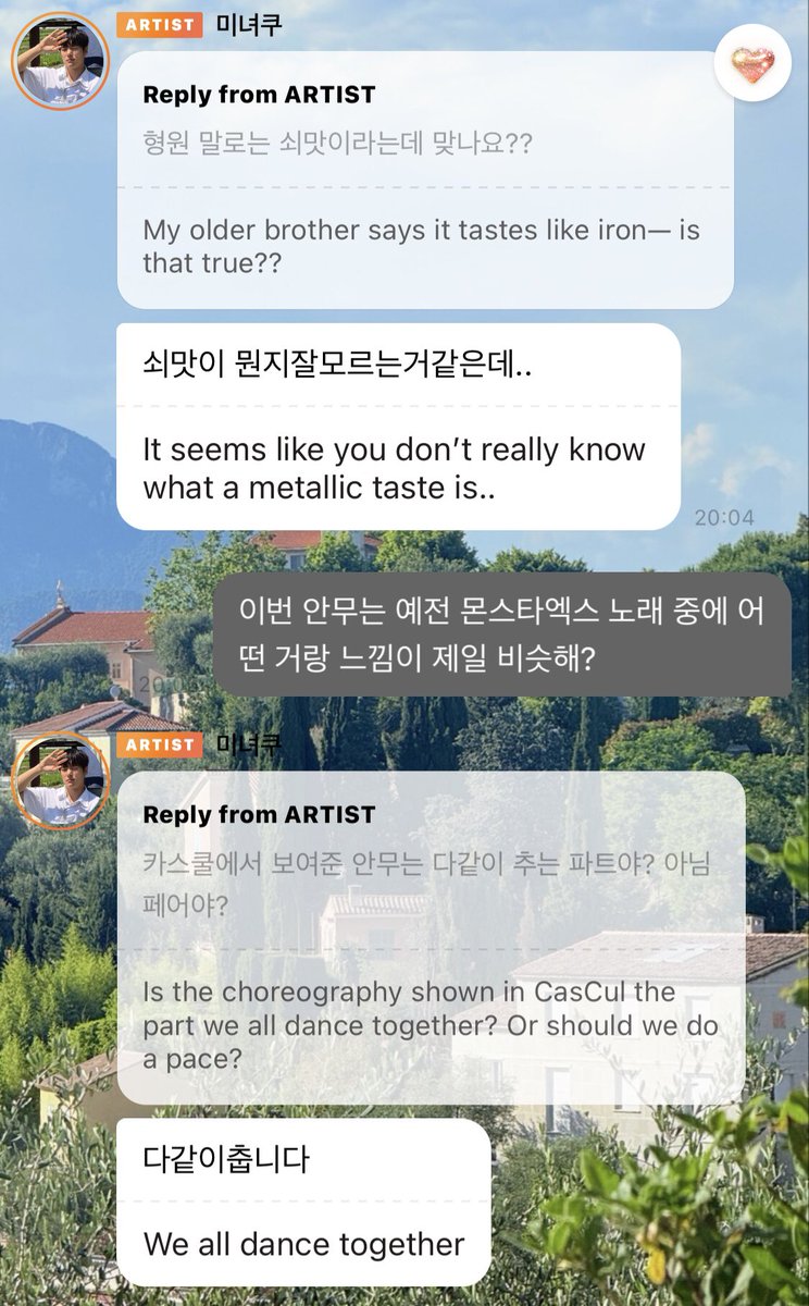 reachingminhyuk's tweet photo. #minsbubble 260826 ; another QnA spoiler comeback dari minhyuk
Q : kata hyungwon vibesnya rasa besi (쇠맛) bener gak tuh?
A : kayaknya dia gak gitu paham rasa besi tuh gimana dah
Q : koreo yg ditunjukin pas casscool itu dancenya barengan apa pasangan?
A : dance bareng-bareng kok!
Q : pas di casscool bilangnya konsep kali ini sexy, dari 1-10 dapet point berapa?
A : ya kira kira ditingkat “udah berusaha keras biar dapet point 10”
Q : minhyuk bakal ngerap gak?
A : kalau di tittle track enggak
Q : berarti bakal nge-rap di lagu lain dong? ntar kalau changkyun udah selesai wamil, rap battle-nya bakal seru nih ditonton
A : gak segitunya sih…cuma agak pura-pura ngerap aja…
Q : lagu apa yang paling susah pas rekaman?
A : that’s my girl sama tittle track