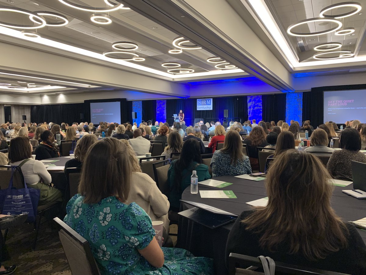 KYSHRM's tweet photo. 🎤 It’s happening now! Day 2 keynote speaker Hebba Youssef is taking the stage for “Say the Quiet Part Loud: What Employees Are Really Thinking (and Why Leaders Keep Getting It Wrong),” sponsored by BambooHR.

#KYSHRM26 https://t.co/rIIJ5RNDA5