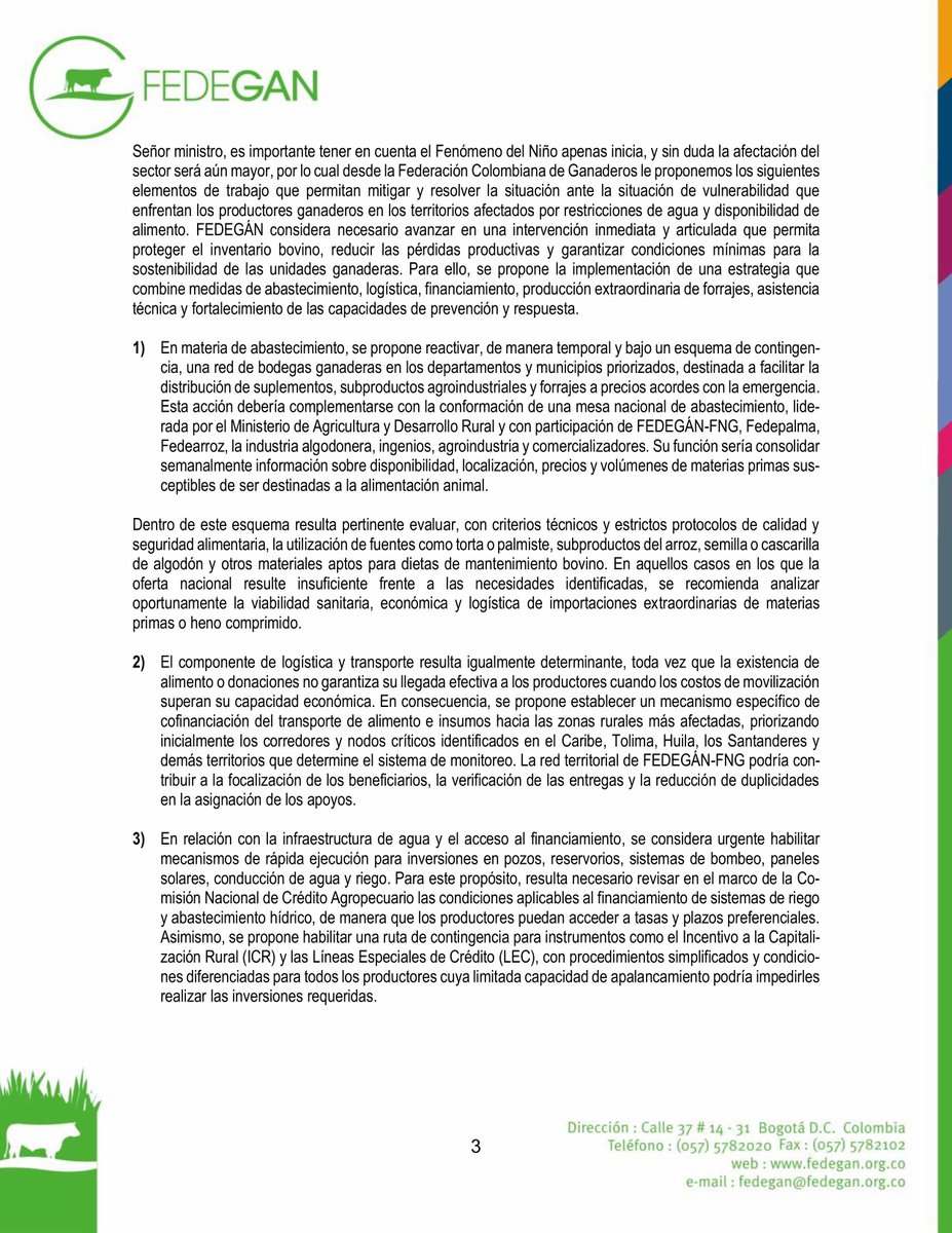 jflafaurie's tweet photo. #SOSGanadero #Atención 

La Junta Directiva de la Federación Colombiana de Ganaderos (#FEDEGÁN) acaba de proponerle al @MinAgricultura un plan de prevención de riesgo inmediato con el fin de mitigar el duro momento por el que están pasando los ganaderos del país por cuenta de los fenómenos climáticos.

@Fedegan