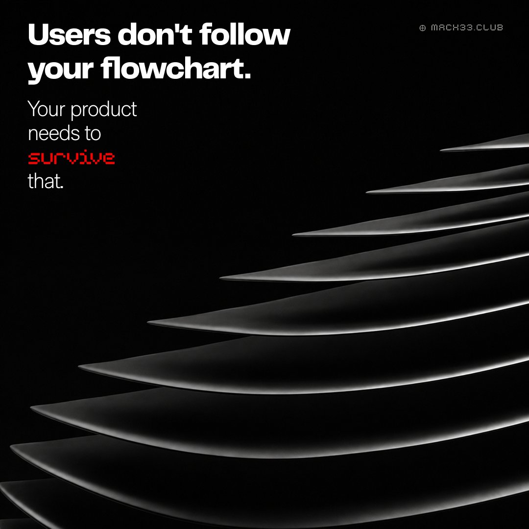 mach33studio's tweet photo. The happy path is a hypothesis, not a spec.

Users will find the order you didn't draw, usually within an hour of launch.
#ProductDesign #UX https://t.co/BBGGaaGrAQ