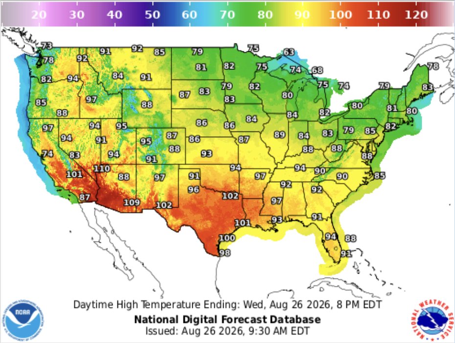 FarmPolicy's tweet photo. 1/ Ag weather highlights from the @usda_oce, Aug. 26:
In the #CornBelt, a weak cold front is generating some #rain extending southward from the Great Lakes region. In most areas, however, mild, dry weather is promoting summer crop development.
https://t.co/CCIWPkyaG8 https://t.co/cvqw3PxHp7
