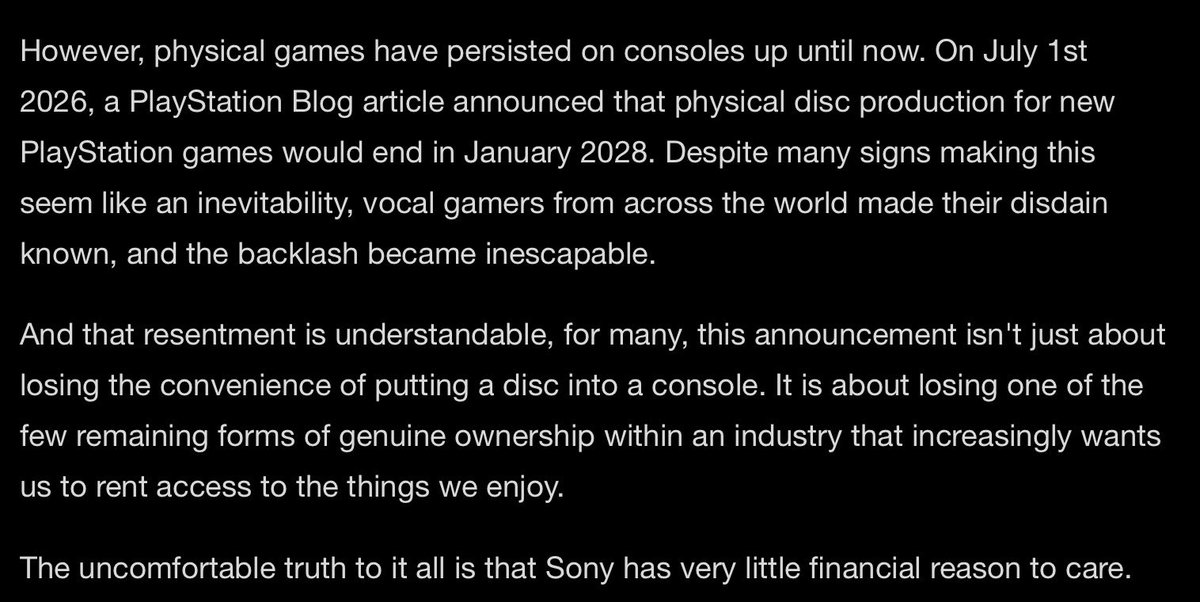 StarLord35's tweet photo. Why @Sony PlayStation Is Willing to Risk the Backlash Over Physical Games
#Gamers #GamersUnite #GamerLife #GamingNews #gamdev #GamingPC #PSBlackout #gaming #BoycottRockstar #Sony #PS4 #PS5
Full article here: https://t.co/uWQooRhTu0 https://t.co/KqaigwwVxQ