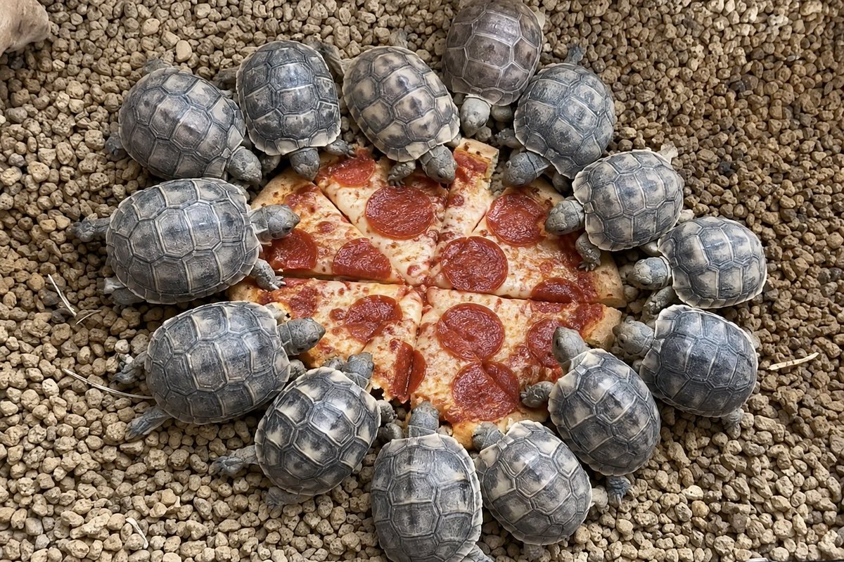 SrSkip8's tweet photo. If you feed them pizza, will they become Ninja Turtles? 🍕🐢 https://t.co/Ex3PliUyIL