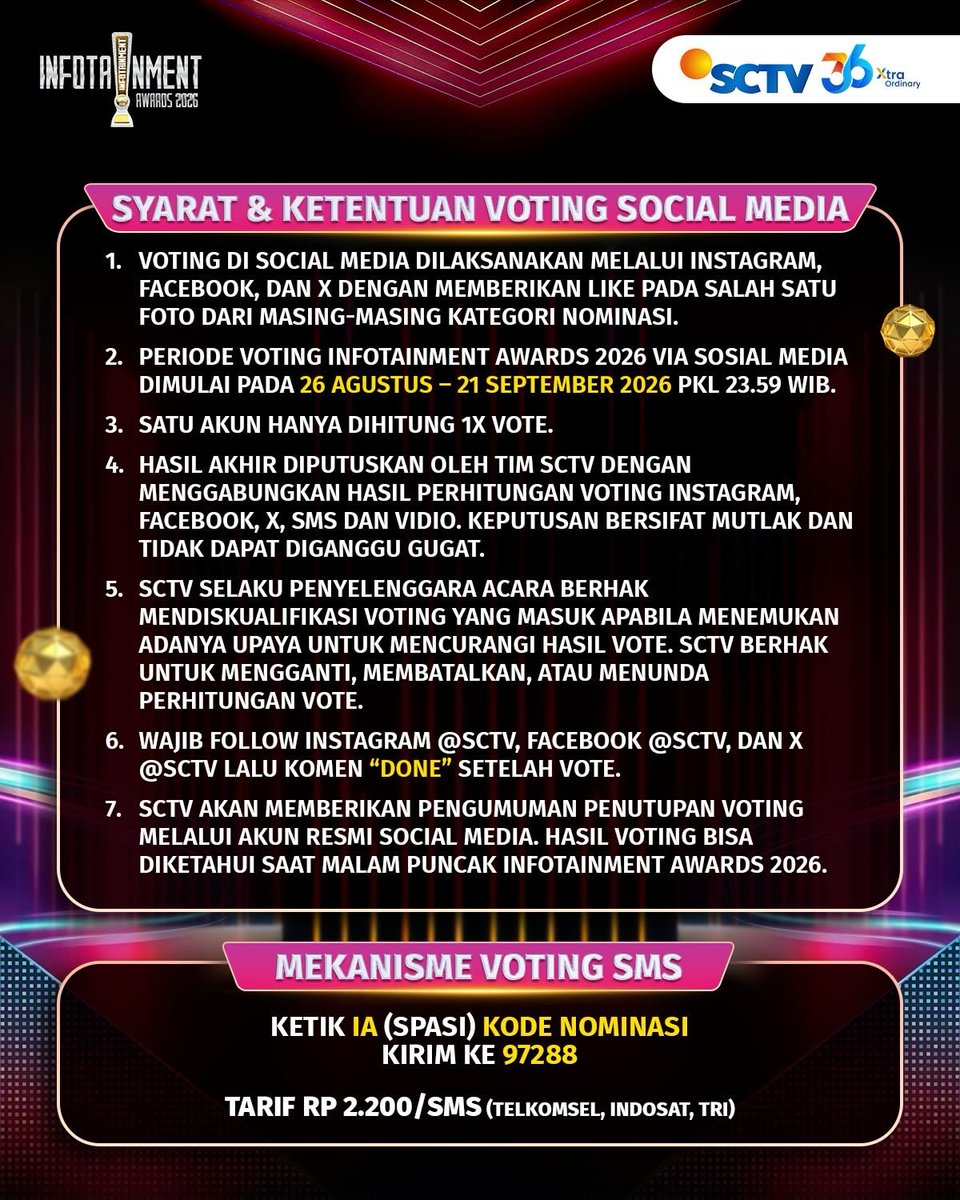 SCTV's tweet photo. Yuk, dukung Yesaya Abraham untuk memenangkan Kategori Celebrity of The Year di X dengan cara like foto berikut atau #VoteIA2026 via SMS, Instagram, dan Facebook, atau bisa juga melalui Virtual Gift Vidio.
#IA2026 #InfotainmentAwards2026 #SCTVSpesial #VoteIA https://t.co/kwDb0a3BSX