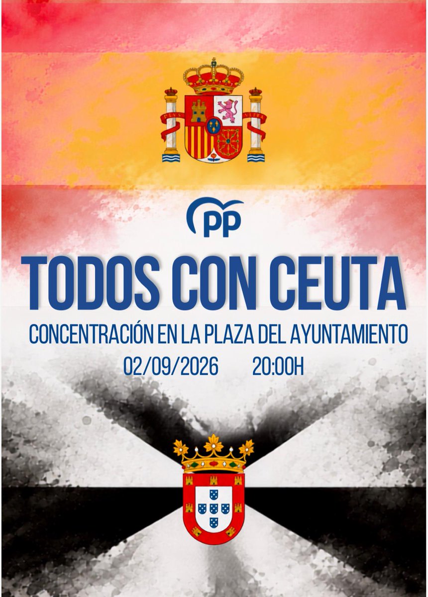 popularesfuenla's tweet photo. 🇪🇸 ¡Ceuta es España!

Todos con Ceuta. 💪

📆 Miércoles, 2 de septiembre.
🕛 20h.
📍 Ayuntamiento de Fuenlabrada. https://t.co/Hnos7Wq7jL