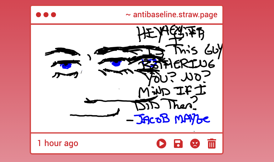 antibaseline's tweet photo. i'm cryinggg idk if strawpage messed the drawing up somehow but he looks like the lisan al gaib all of the sudden with the nose piece and all...thank you so much tho jacob please come bother me 🫶🫶🫶 https://t.co/oGNSxfwhsk