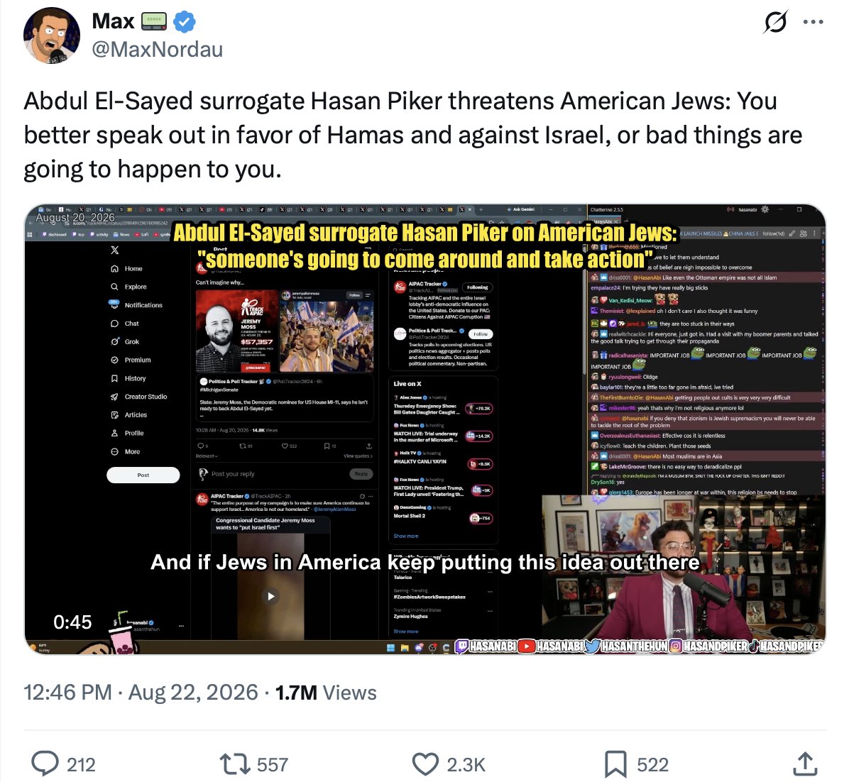 BenLorber8's tweet photo. By joining the pile-on against Hasan Piker, Democrats &amp; liberals are running the Right's disinformation playbook for them-- the same playbook the Right uses before every election. 

This time around the moral panic was created by a far-right pro-Israel account named Max Nordau/ https://t.co/nYsHu1BPQX