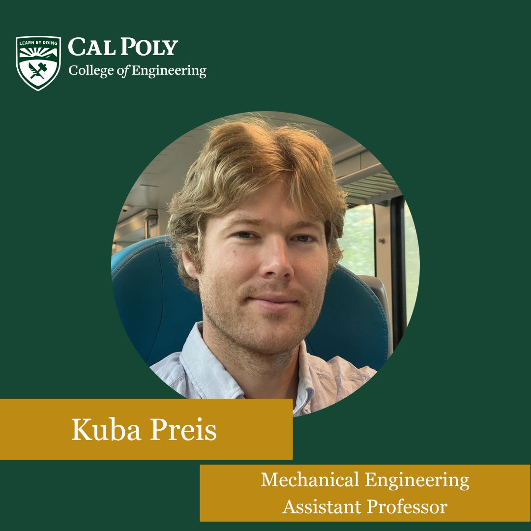 CalPolyCENG's tweet photo. Each week, the we highlight an outstanding member of our engineering community. This week, we are introducing Kuba Preis, an assistant professor of mechanical engineering whose Cal Poly journey has brought him from student to professor.

https://t.co/iov1poMKhy https://t.co/iKcVTjyUXt