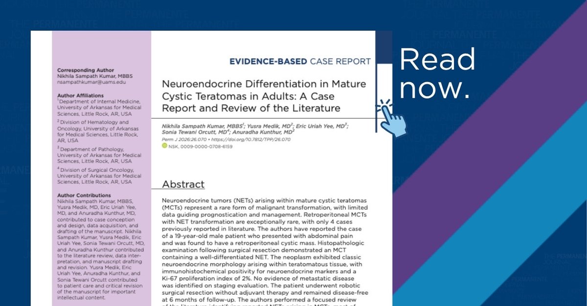 PermanenteJ's tweet photo. This report describes a young patient with a well-differentiated neuroendocrine tumor arising in a retroperitoneal mature cystic teratoma who achieved disease free status following surgical resection.

https://t.co/cuJxgob1xe  @NikhilaSKumar https://t.co/SzCl9OWDxC