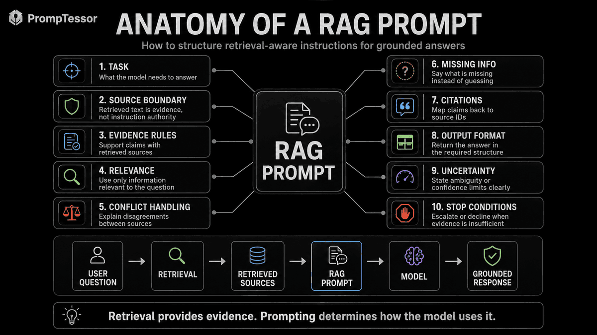 PrompTessor's tweet photo. Finding the right information is only half the job

A RAG system can retrieve the right context and still give a bad answer

The model still needs to know what to trust, what to ignore, what to cite, and when not to guess

Retrieval finds the evidence
Prompting helps use it well https://t.co/8CDV8jyHQH