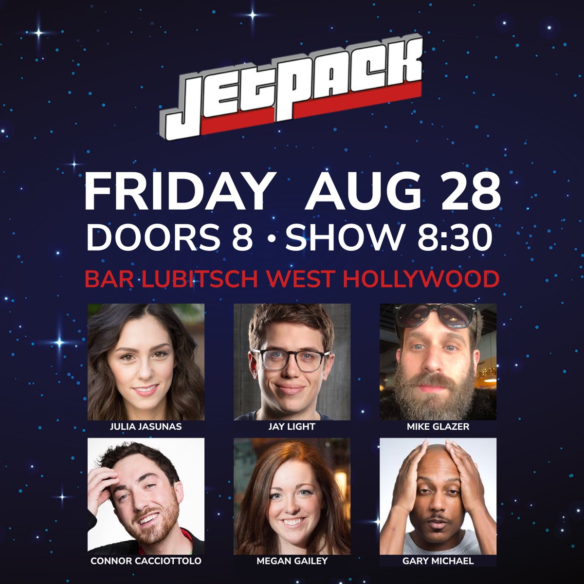 JetpackComedy's tweet photo. Friday @BarLubitsch in WeHo - 

The best standup show in LA is here to start your weekend. No drink minimum, no club nonsense.

 @juliajasunas @DietJay @cacc___ @MeganGailey

Get tickets: https://t.co/5MMjg1FnS1 https://t.co/joCO0UrD8Y