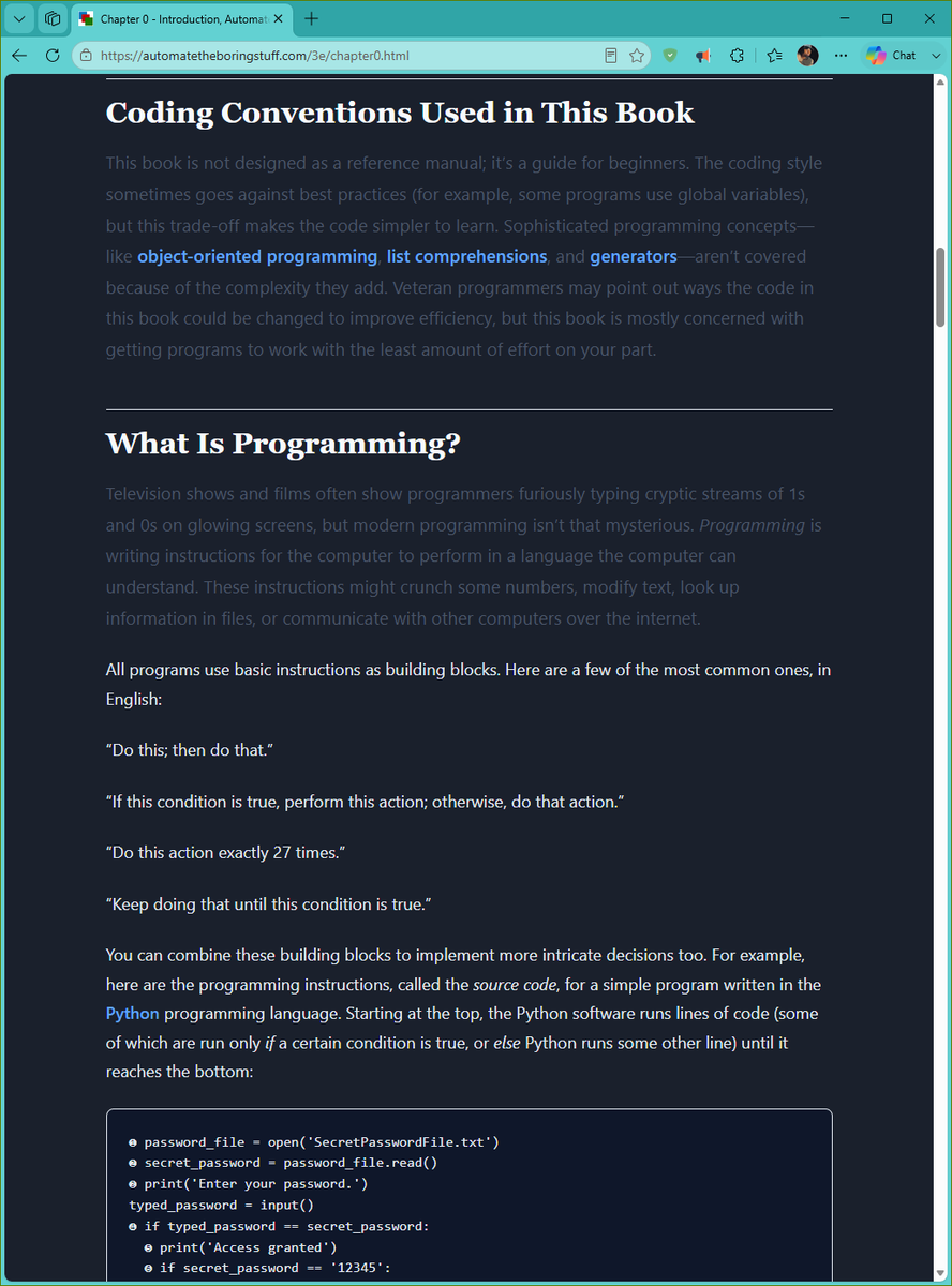 chukwupg's tweet photo. Day 13 #30DaysStudyChallenge
I started reading Automate the Boring Stuff with Python by Al Sweigart.
I’ve come to accept something important in my journey: to become a solid penetration tester, knowing tools isn’t enough, you need scripting and automation skills to truly scale your effectiveness.
While I’m comfortable working in terminals and using different tools, I’ve identified gaps in my ability to automate workflows and build small scripts that make tasks faster and more efficient. That’s what I’m aiming to fix.
This book looks right because it focuses on practical automation; things like file handling, web scraping, and scripting repetitive tasks, which aligns directly with real-world cybersecurity workflows.
My goal is simple:
learn Python, apply it to my security workflows, automate repetitive tasks, become more efficient.
If you have any resources (courses, labs, or practice ideas) that helped you learn Python for cybersecurity, or enhanced your scripting and automation skills, I’d really appreciate the recommendations.
@ireteeh @RedHatPentester
#Cybersecurity #Python #LearningInPublic #Automation #30DaysStudyChallenge