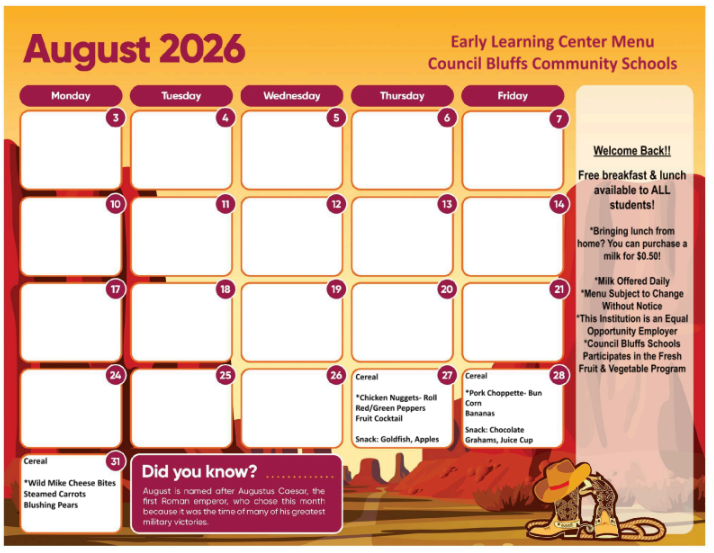 AN_ELC_CB's tweet photo. ELC Families: We are excited to have you all back on Thursday! Please take a quick look at our Menus for August and September! 

#WeAreELC https://t.co/V22eJ6z40B