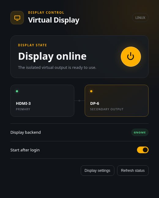 erickwendel_'s tweet photo. For those who don’t know: Sunshine by @LizardByteDev let you stream your PC monitor to another device with very low latency — so I can play my games in my living room without moving my whole PC there 😅

Most tutorials say you need an HDMI dummy dongle for this.

I actually bought one… but it didn’t support 4K 🤡

So, naturally, I spent the night writing my own Linux driver to create virtual displays instead 😜

Open source, simple, and free. No dongle required.

Works on @bazzite_gg and other common Linux distros.

https://t.co/iCzDMpwHRc

#bazzite
#gamingpc 
#linux