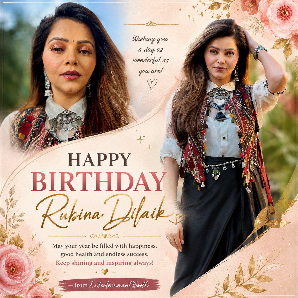 EntBoothNews's tweet photo. Happy Birthday Rubina Dilaik 🎂
Wishing you a beautiful year filled with happiness, love, good health and endless success. Keep shining, inspiring and spreading your magic wherever you go!
#RubinaDilaik #EntertainmentBooth https://t.co/LfijEnr15c