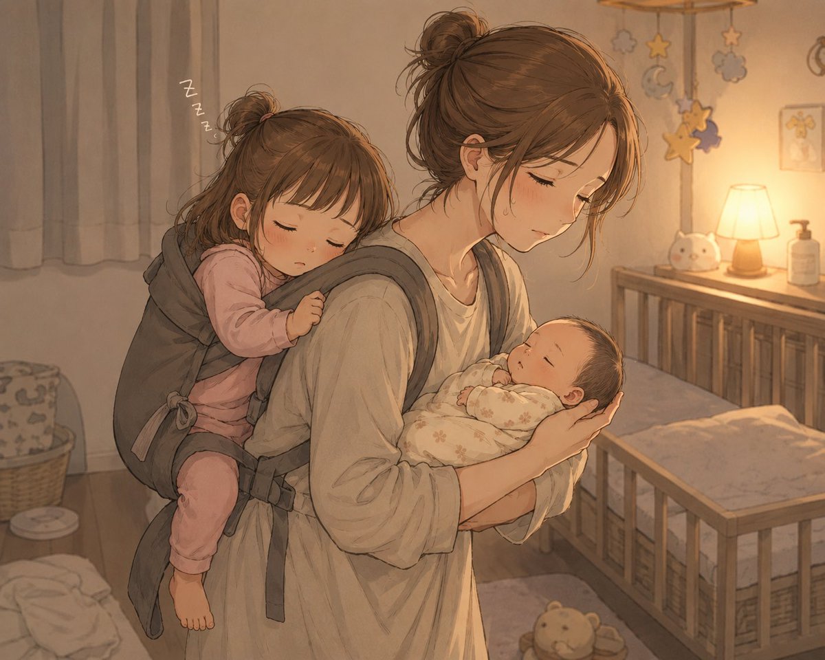 Yu4741521723643's tweet photo. 今日は同時寝かしつけ。
夫いるのに結局ワンオペ。
授乳しながら絵本読んだり着替えさせたり、器用になってきた😂 https://t.co/zVxoxhNbfs