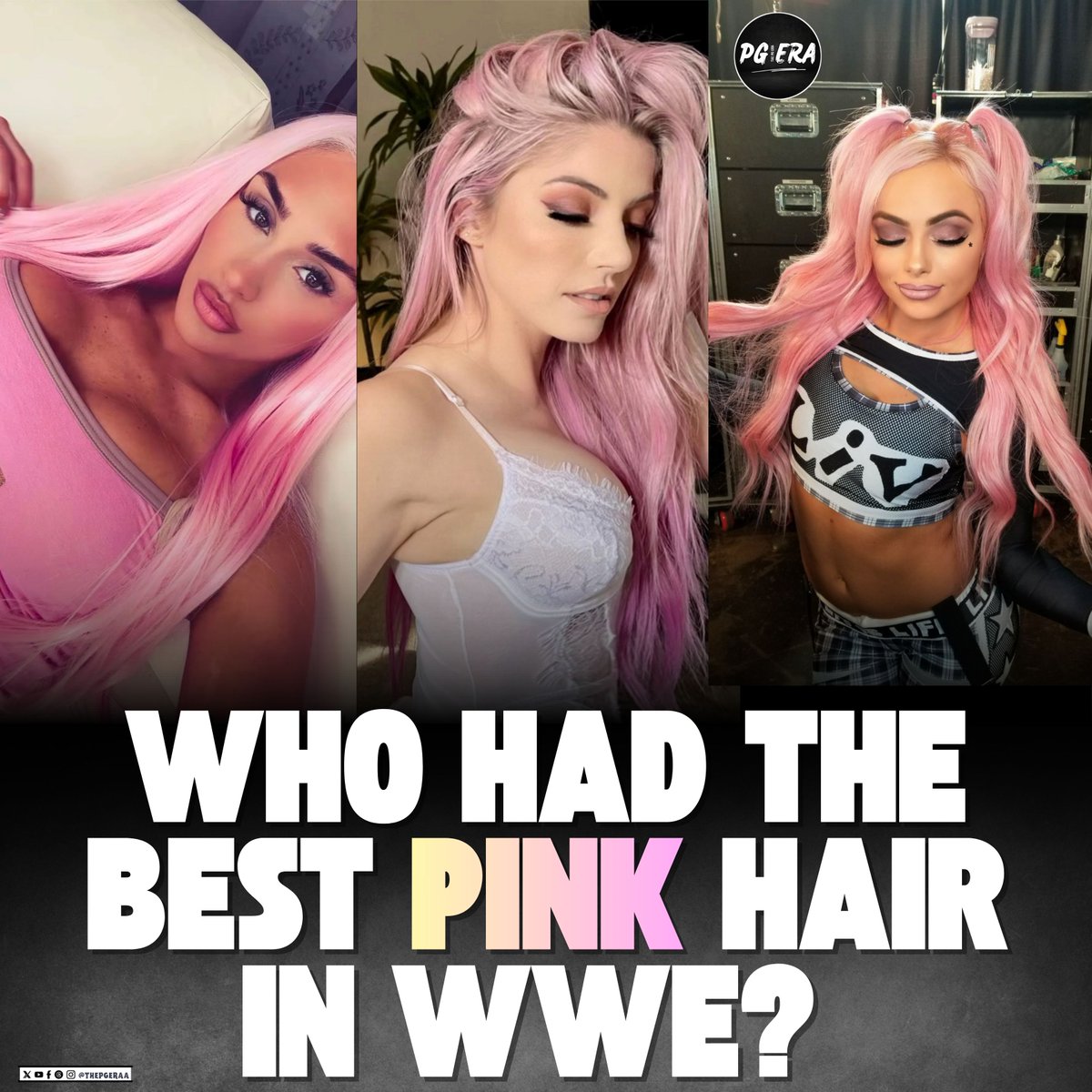 thepgeraa's tweet photo. Who had the best pink hair in WWE: Tiffany Stratton, Alexa Bliss, or Liv Morgan? https://t.co/B7dbestwgY
