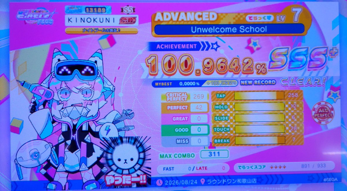 kj225283's tweet photo. maimai 近況報告

ADVANCEDモード
Lv.7 ｢Unwelcome School｣

成績SSS+、100.9642%
ALL PERFECT取得

ALL PERFECT、久しぶりな感じです…😅

#maimai
#maimai思い出写真 https://t.co/Cq1ud3IXzt