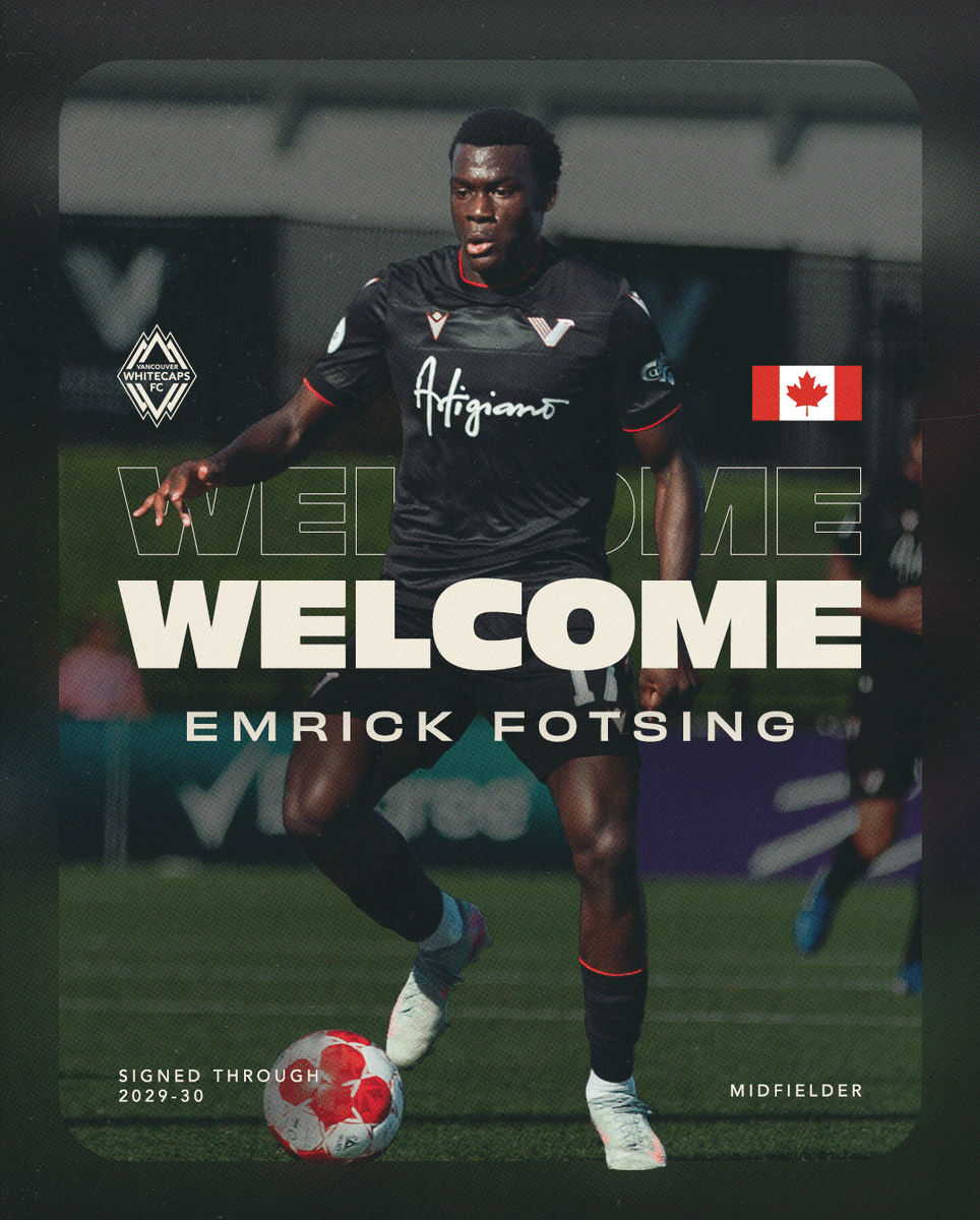 WhitecapsFC's tweet photo. A new chapter for one of Canada's young talents 🇨🇦✍️

We have acquired Canadian youth international midfielder, Emrick Fotsing via transfer from CPL side Vancouver FC. The 18-year-old has agreed to a contract through the 2029-30 Major League Soccer season, with a club option for the 2030-31 season. 🔥

📰 | https://t.co/qrXL8nzQQm

#VWFC