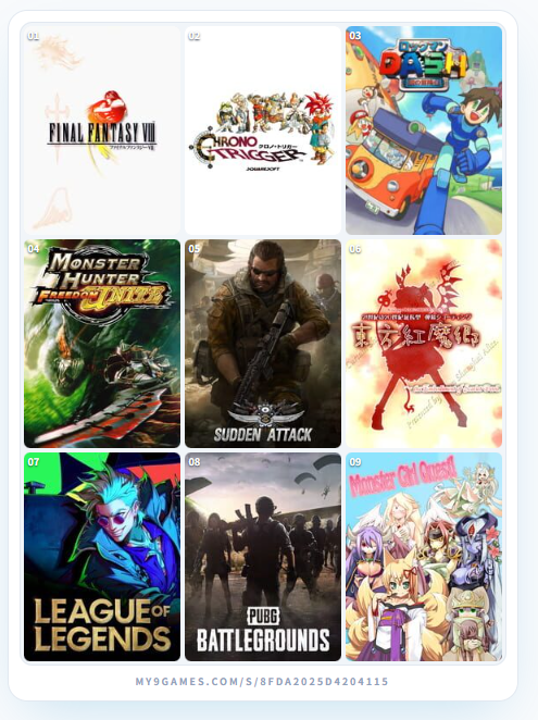 sibito3's tweet photo. 選んでみた
私を構成する9つのゲーム　
#My9Games #私を構成する9つのゲーム
https://t.co/wN3dExkOAz https://t.co/XRNnvJ3PoJ