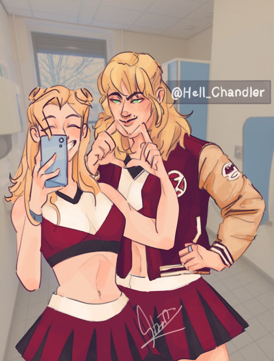 The_Kiiwi's tweet photo. Why not draw one of these in your style? Two characters taking a selfie! 

Ft: Brooke, Mel, and Peach from The Cherryverse! https://t.co/d4h9MRdUfD