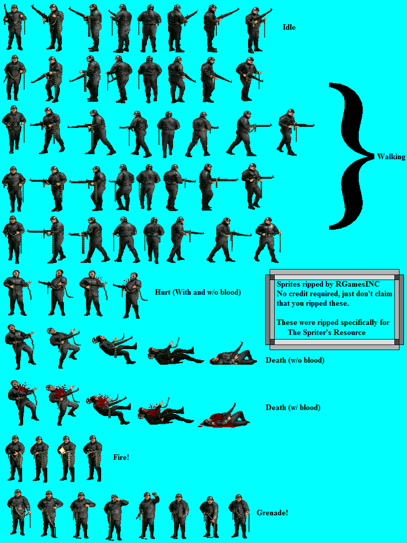 ScottApogee's tweet photo. Here's a sprite sheet for one of the enemies in our 1995 release, Rise of the Triad. This is my partner back then, George Broussard, who posed while we took pics, then artist Stephen Hornback cleaned up each pic (painstaking work, btw). Nowadays this could be done in one-tenth the time.