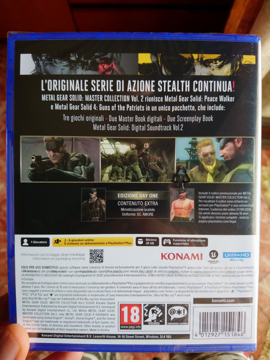ItalianJoe83's tweet photo. My 🇮🇹 physical #PS5 copy of #MGSVol2 I bought on @gamelifeitalia has arrived
After I earn #MGSDelta platinum trophy I'm gonna play #MetalGearSolidPeaceWalker first then #MGSVol1 with #MetalGearGhostBabel right before MGS2 then #MGS4 for last
#MetalGearSolidMasterCollectionVolume2 https://t.co/1ZcjMOgi8g