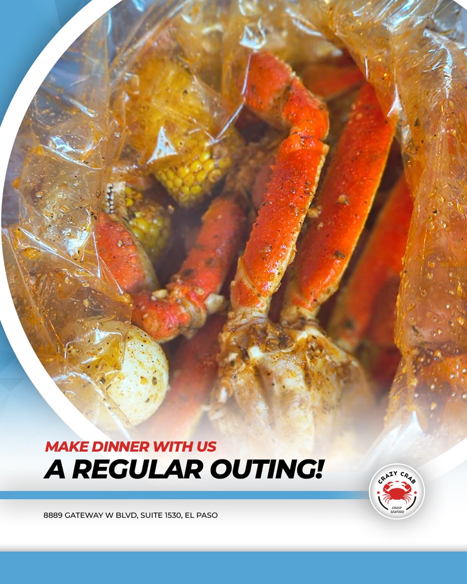 Crazycrab_tx's tweet photo. We just found your new family tradition: weekly dinner nights at Crazy Crab!

With scrumptious seafood and warm service, we’ve got everything you need for a great time every week.

Bring your loved ones in and start a tradition everyone will look forward to!
–
#ElPaso #Texas #TX https://t.co/4jep6QQxWi