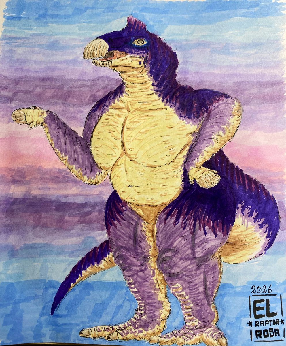 el_raptor_rosa's tweet photo. A lil fanart piece i wanted to make for the goat @Regalius12 💜🦕

#traditionaldrawing #fanart #dinoart #anthroart #paleo https://t.co/uTH8Y9OjTl