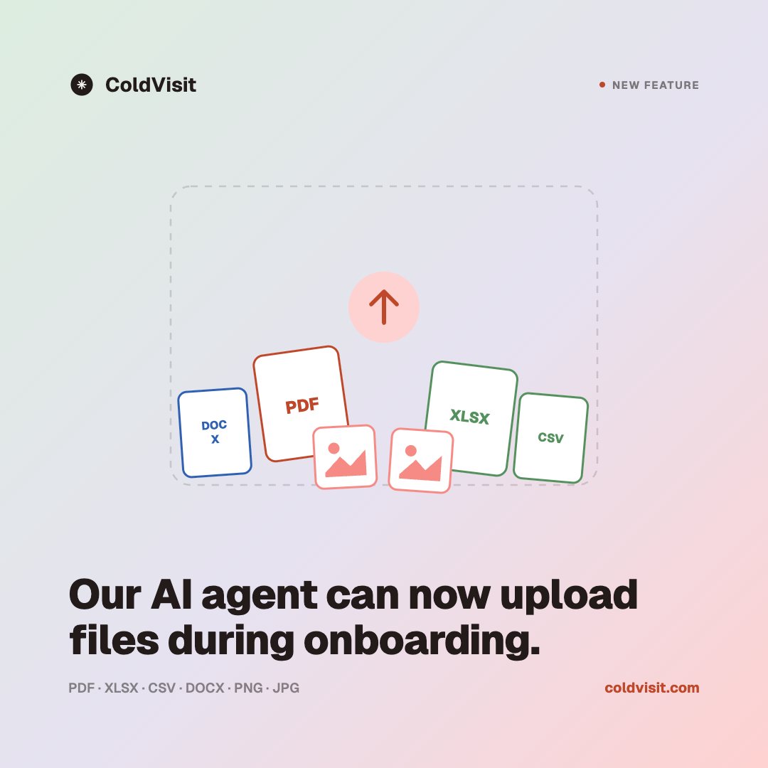 raihankhan_rk's tweet photo. 🚨 FEATURE UPDATE:

@coldvisit_ai now supports file upload. our ai agent can now upload document if your product onboarding requires it to 📄

try a full journey audit today 👉🏻 https://t.co/MD8GITOuyq https://t.co/HXJwEADTzM