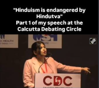 labstamil's tweet photo. Ruchika Sharma says she left Hinduism 15 years ago and wants other women to leave Hinduism too. 

So technically a non-Hindu was invited by Calcutta Debate Club to defend Hinduism. Slow claps 👏👏 https://t.co/5g0XPOcQHy