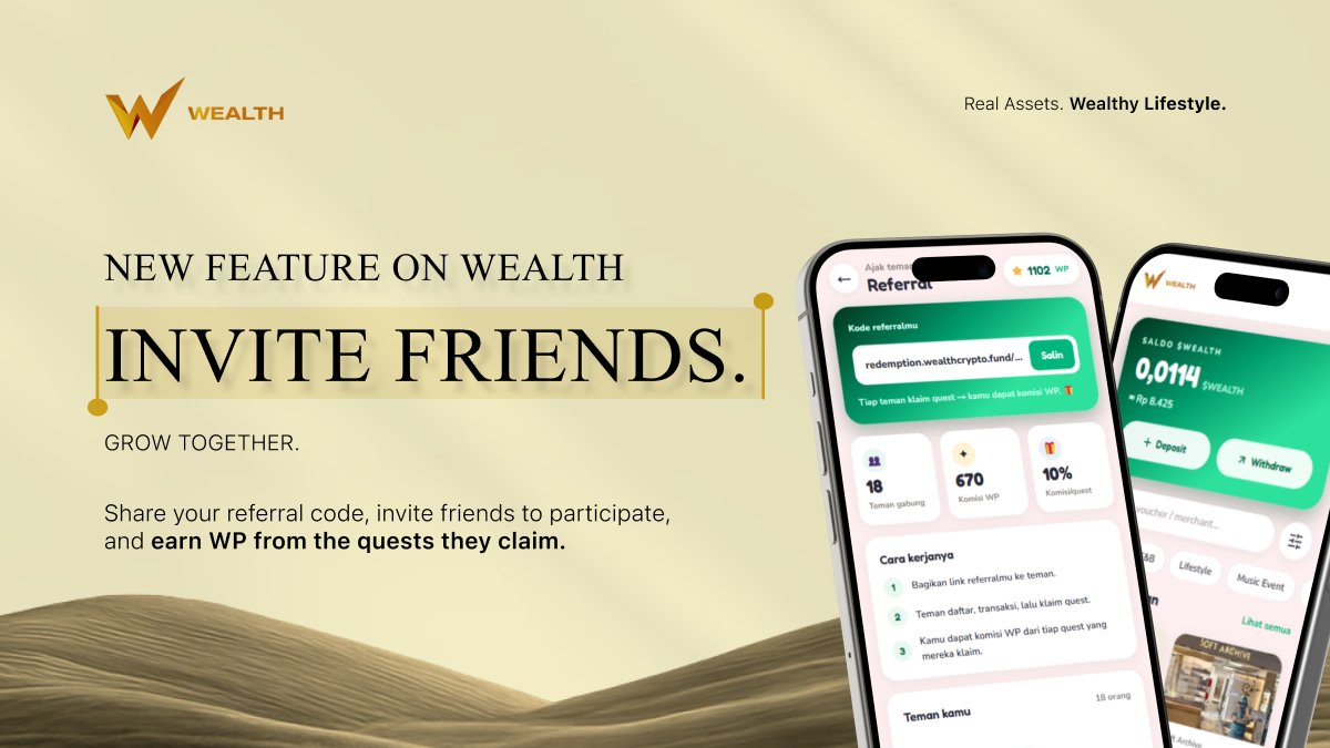 thewealthcrypto's tweet photo. NEW FEATURE ON WEALTH

INVITE FRIENDS. GROW TOGETHER.

Not every invite needs a big pitch. Sometimes, it is just sending something to the friend who is always first to ask, “What’s new?”

But once they join, what happens next? https://t.co/gX6dTQw36o
