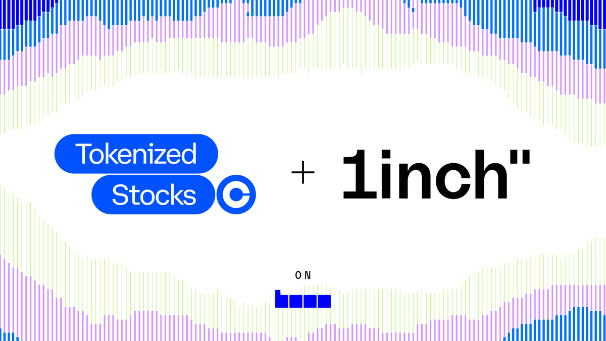 1inch's tweet photo. The incentive program for Coinbase Tokenized Stocks on @Base is now live.

5% cashback in USDC on qualifying swaps, up to $25 per wallet. Provided by 1inch Network, operated by @merkl_xyz - all reward calculation and distribution runs on Merkl's side.

Not available in the US, Canada, UK, Australia, Singapore, Switzerland and other restricted jurisdictions.