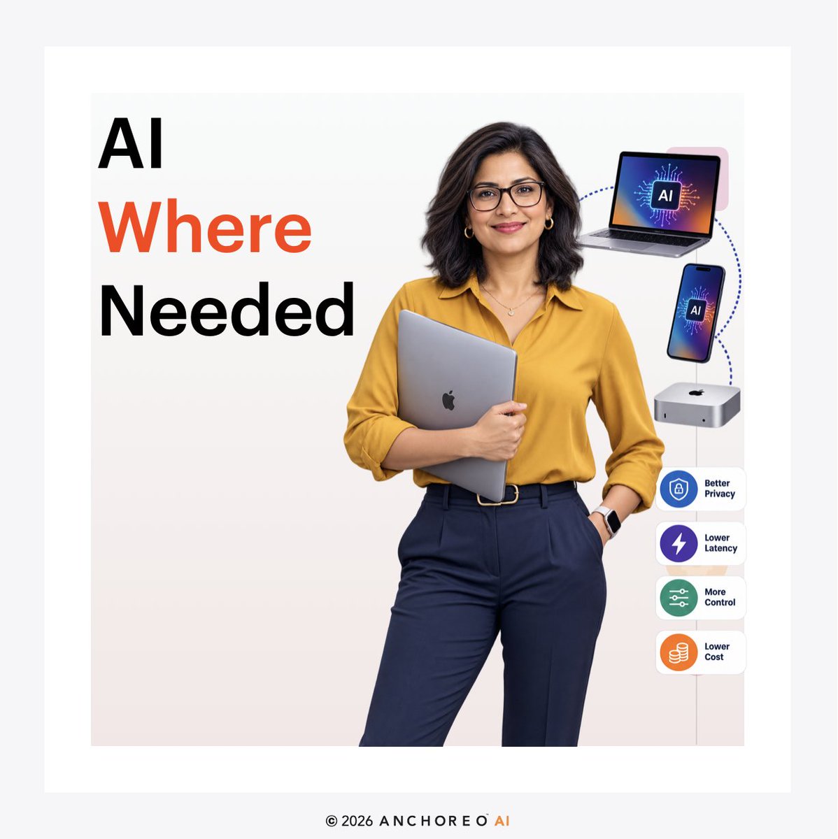 AnchoreoAI's tweet photo. The biggest AI model isn’t always the best fit.

Smaller models running on-device can offer faster responses, greater privacy, more control, and lower costs.

The future of AI may be as much about where intelligence runs as how powerful it is.

#AI #OnDeviceAI #EdgeAI