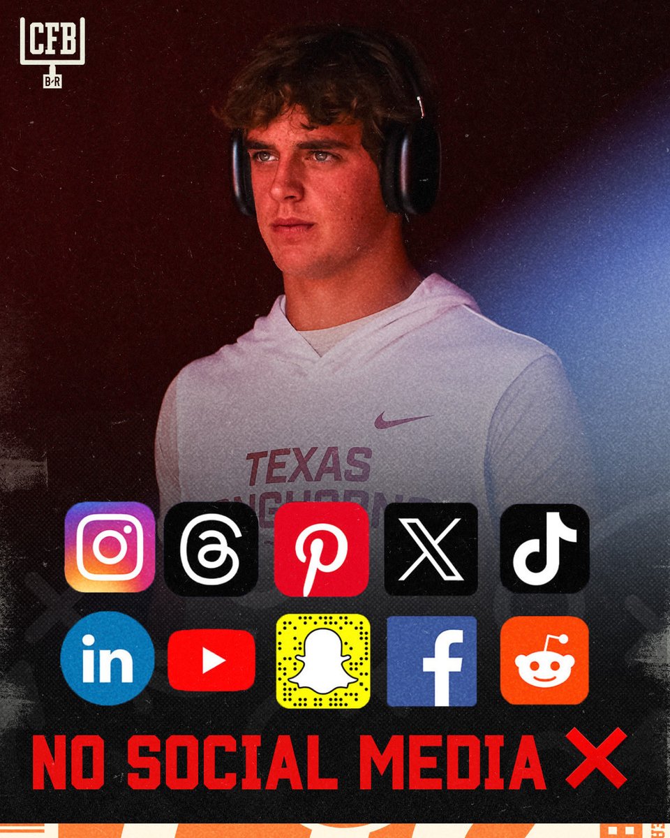 BR_CFB's tweet photo. Arch Manning says he’s off social media and remains off of it moving forward 🫡

QB1 is locked in for the season 🔒

(via @CJVogel_OTF) https://t.co/v3PPYltq3O