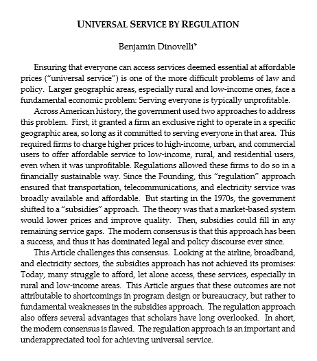 BenDinovelli's tweet photo. Excited to share that my latest paper, Universal Service by Regulation, is forthcoming in Columbia Business Law Review (@CBLROnline)!

The abstract is below. I need to revise it for recent developments. So it's not on @SSRN yet. Please reach out if you'd like the latest draft. https://t.co/DqksfKLEkZ