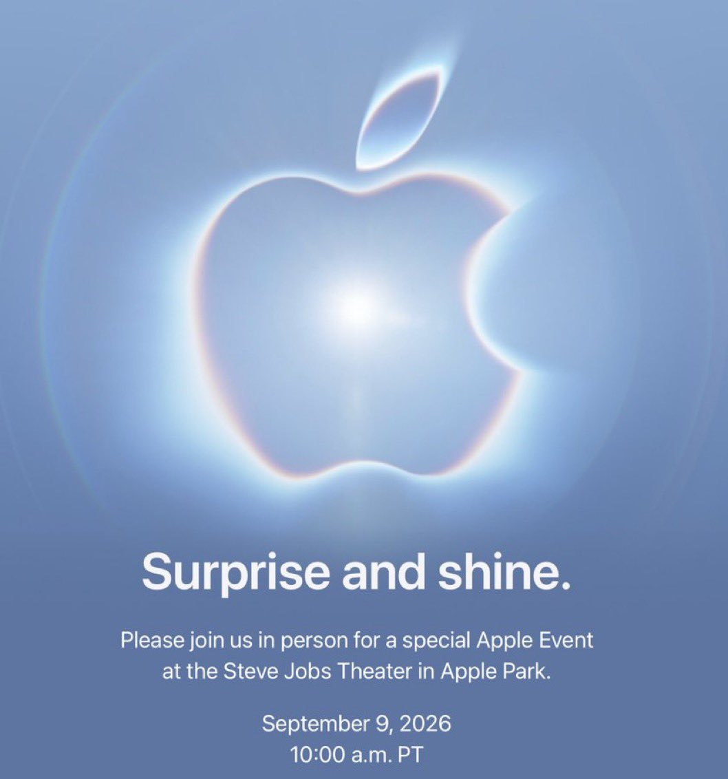 hamu_3nd's tweet photo. Apple、「Apple Event」の開催を発表！
日本時間9月10日 午前2時から
キャッチコピーは「Surprise and shine.」 https://t.co/YUk8kL3SuY