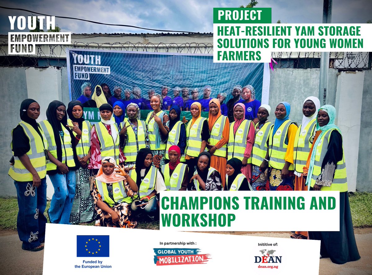 DEANinitiative's tweet photo. Building Knowledge. Building Resilience. 🍠🌱

We just concluded Day 1 of the HeR YaSS Practical Training on Climate Smart Agriculture and Storage Techniques.

The fellows explored how changing weather patterns affect yam production and storage, the causes of post harvest losses, and the importance of climate smart storage.

The training moved from learning to practice, with hands on sessions on climate smart yam barn construction, including site selection, ventilation, roofing and storage platforms, as well as proper yam sorting, arrangement, spacing and storage.

We also presented the baseline assessment findings to the fellows, helping ground the training in the realities identified among yam farmers.

A day of learning, practical skills and shared knowledge as we work towards more resilient yam storage solutions for young women farmers in Gwagwalada.

#HeRYaSS #YouthMobilize #YouthLeadsTheWay #YouthEmpowermentFund #ClimateSmartAgriculture #ClimateAction