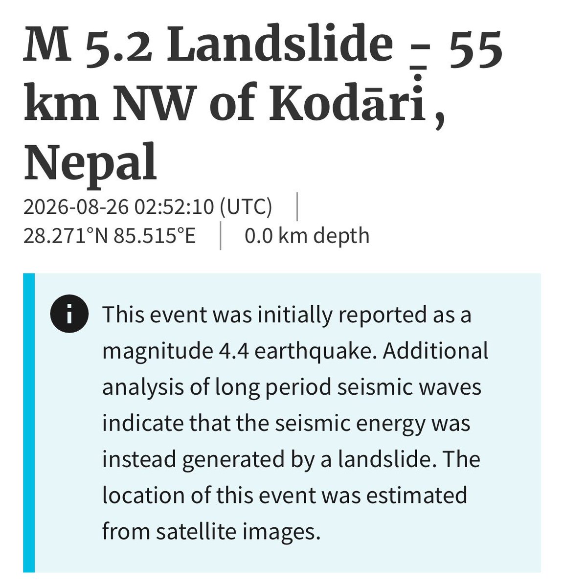 geoign's tweet photo. 地震でさえなくてM5.2相当の地すべり！？ https://t.co/pdUbGck4o5