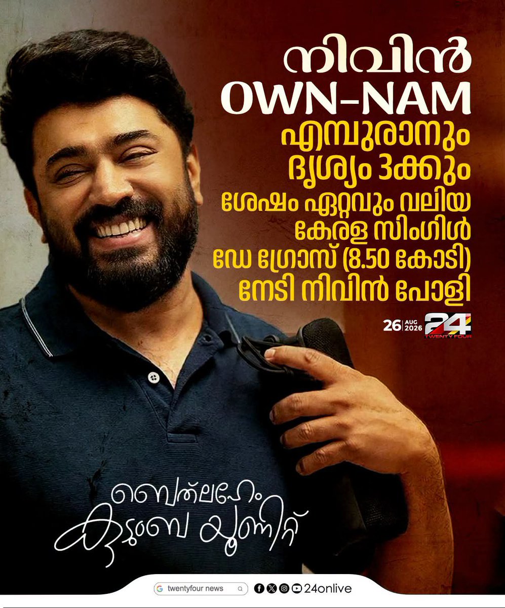 Filmmedia321's tweet photo. After Empuraan Thudarum Its #BethlehemKudumbaUnit Pure Rampage Mode On Boxoffice 🔥

#NivinPauly https://t.co/uqpxW04BAS