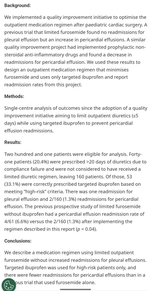 loomba_rohit's tweet photo. We looked at medications on discharge after #cardiac #surgery. Are diuretics always necessary? I'd argue nothing is always necessary.
#pedsicu #pedscards #cardiology #icu #cicu #pedscicu #neotwitter #nicu #picu
https://t.co/Y2L1PMSFGI https://t.co/qTEWbca9uT
