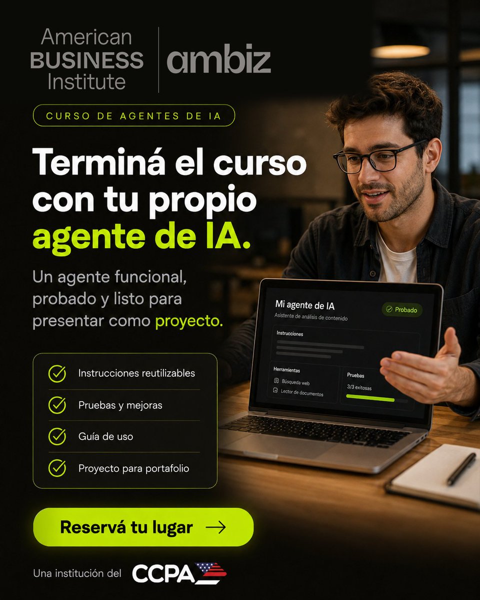 CCPA_paraguay's tweet photo. ¿Seguís usando IA solo para preguntar?

Aprendé a crear agentes de IA sin programar y transformá tareas repetitivas en herramientas reales de trabajo.

Curso de Agentes de IA — AMBIZ
Solicitá información https://t.co/HKsBpg73mj https://t.co/lZHm6lMTxv