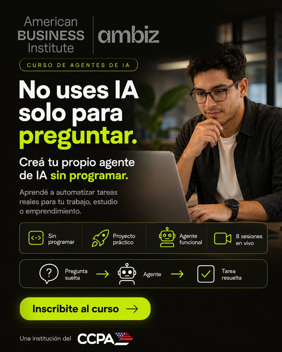 CCPA_paraguay's tweet photo. ¿Seguís usando IA solo para preguntar?

Aprendé a crear agentes de IA sin programar y transformá tareas repetitivas en herramientas reales de trabajo.

Curso de Agentes de IA — AMBIZ
Solicitá información https://t.co/HKsBpg73mj https://t.co/lZHm6lMTxv