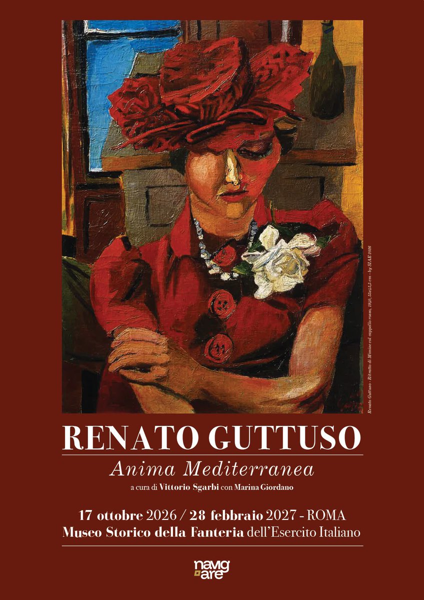 VittorioSgarbi's tweet photo. Sabato 17 ottobre apre al pubblico, a Roma, negli spazi espositivi del Museo Storico della Fanteria (Piazza di Santa Croce in Gerusalemme) la mostra su Renato Guttuso dal titolo “Anima Mediterranea”, curata da me e Marina Giordano.

Guttuso, tra i protagonisti più significativi dell’arte italiana contemporanea, è un artista che ha trasformato la propria terra in linguaggio; ha raccontato il Mediterraneo attraverso una pittura intensa, fatta di colori vibranti, volti, paesaggi e frammenti di vita quotidiana. Una pittura capace di attraversare il Novecento italiano, restituendo la forza di una realtà vissuta e sentita profondamente.

La mostra resterà aperta fino al 28 febbraio 2027.

Puoi già prenotare la tua visita qui:

https://t.co/PwyQp84xgY